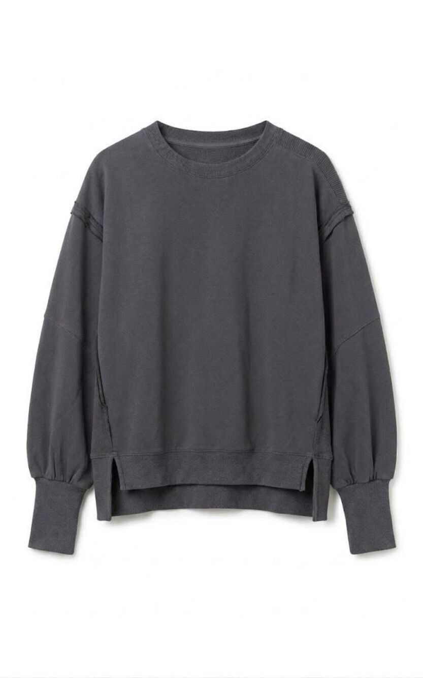 Fantastic Fawn Charcoal Oversized French Terry Raw Edge Sweatshirt NWT